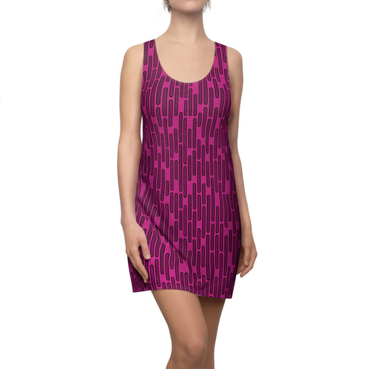 Vertikal Muster Racerback Kleid – Schwarz Pink Damenmode