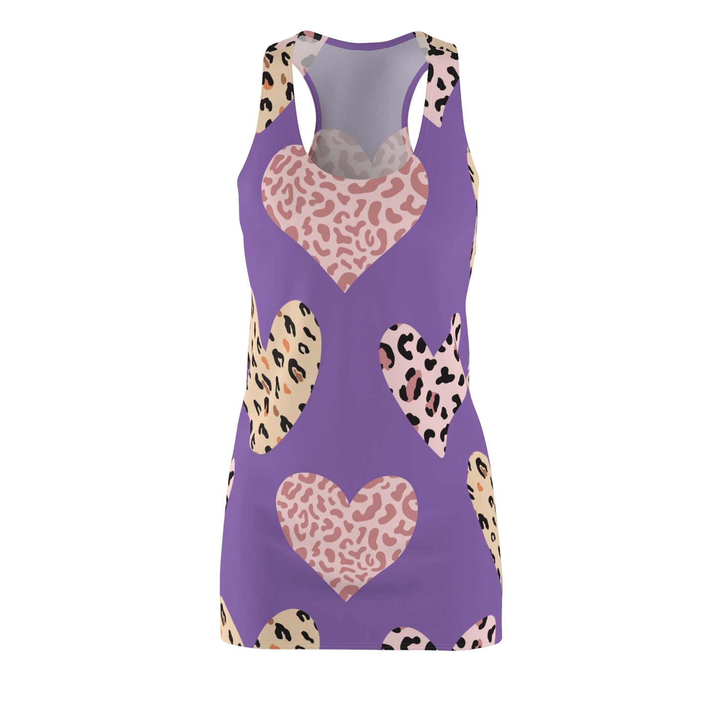 Hell Lila Herz Leopard Racerback Kleid – Weiß Pink Sommerkleid