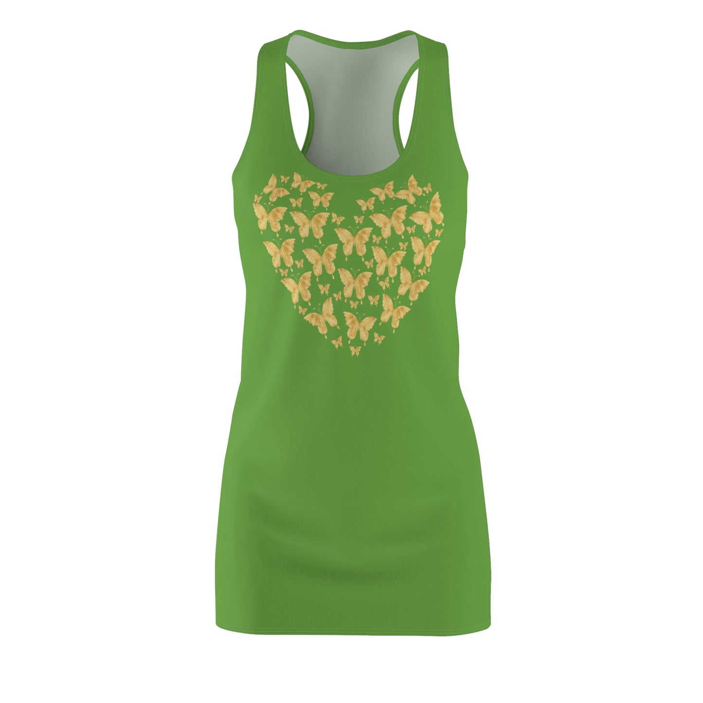 Grün Schmetterlingsherz Racerback Kleid – Gold Sommerkleid