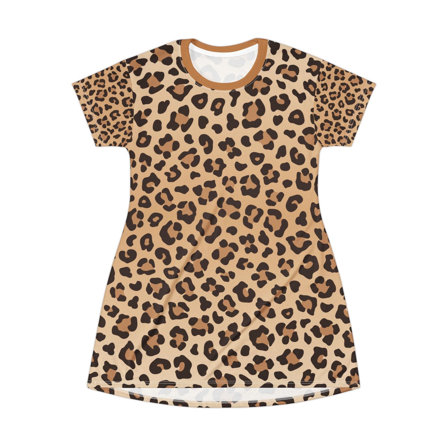 Hellbraunes Damen Kleid Leoparden Print T Shirt Sommer Casual Animal