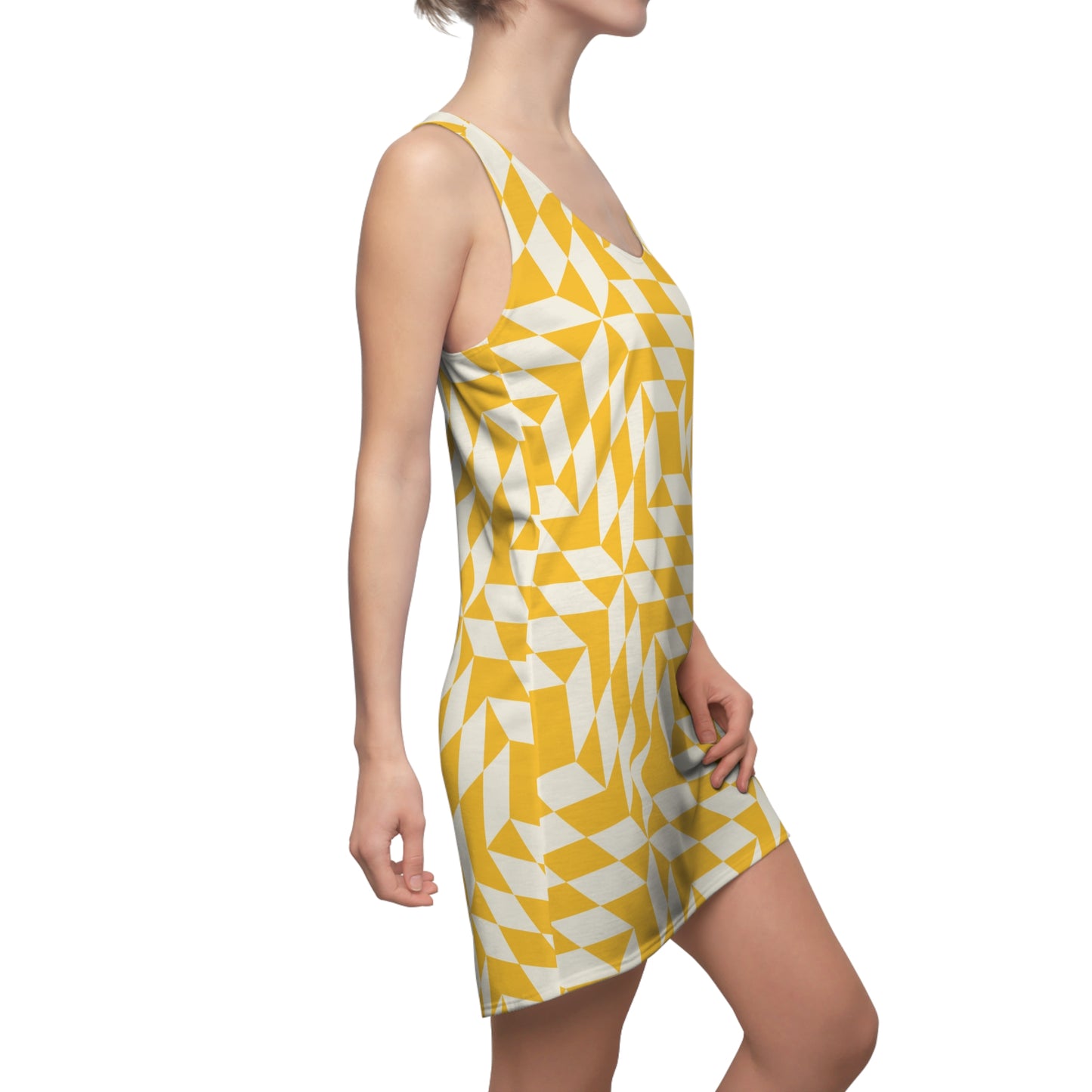Racerback Kleid Damen – Gelbes Sommerkleid mit geometrischem Muster