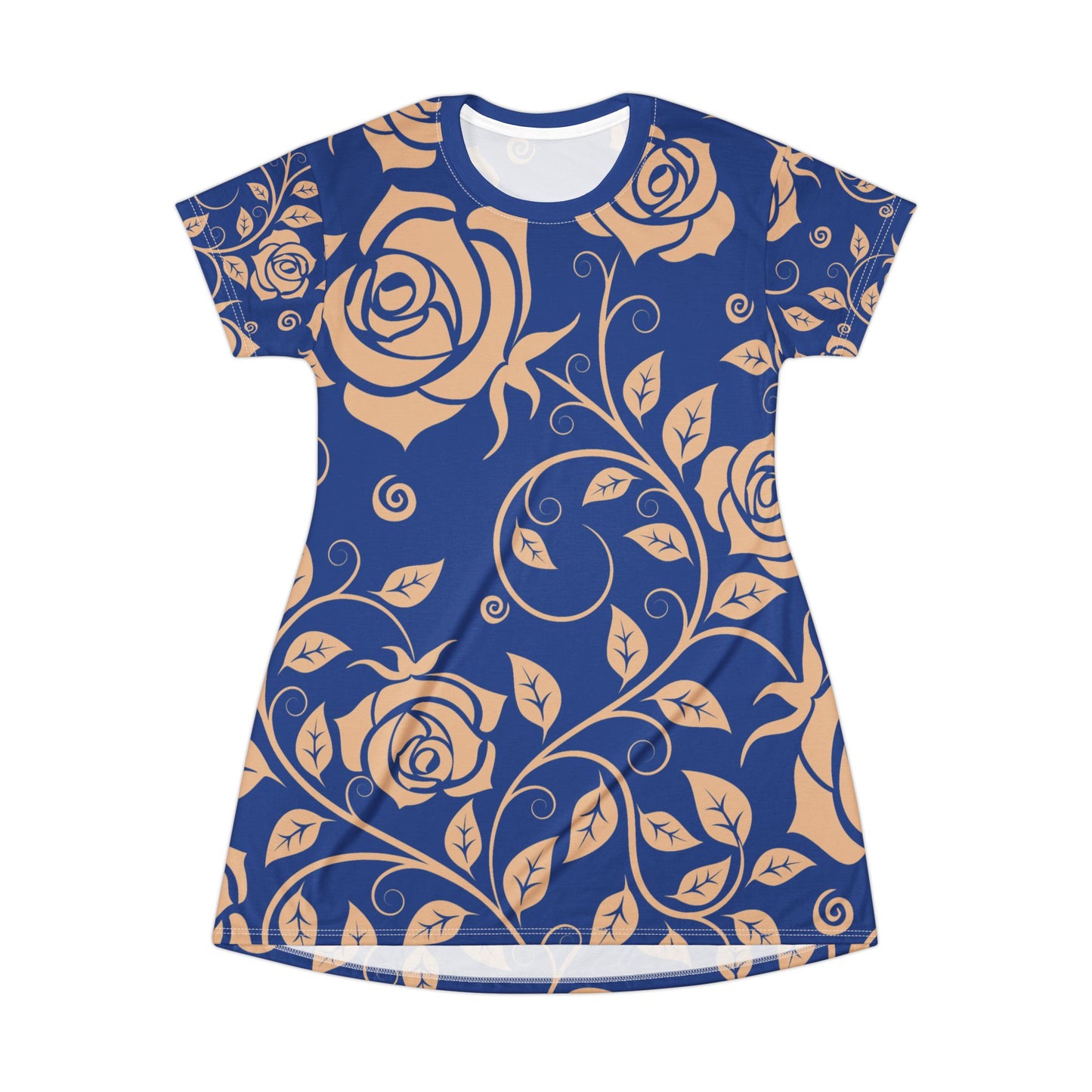 Blauer Damen Kleid Blumen T Shirt Style Sommer Boho Casual