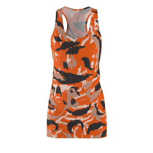Abstrakt Racerback Kleid – Schwarz Beige Weiss Orange Sommerkleid