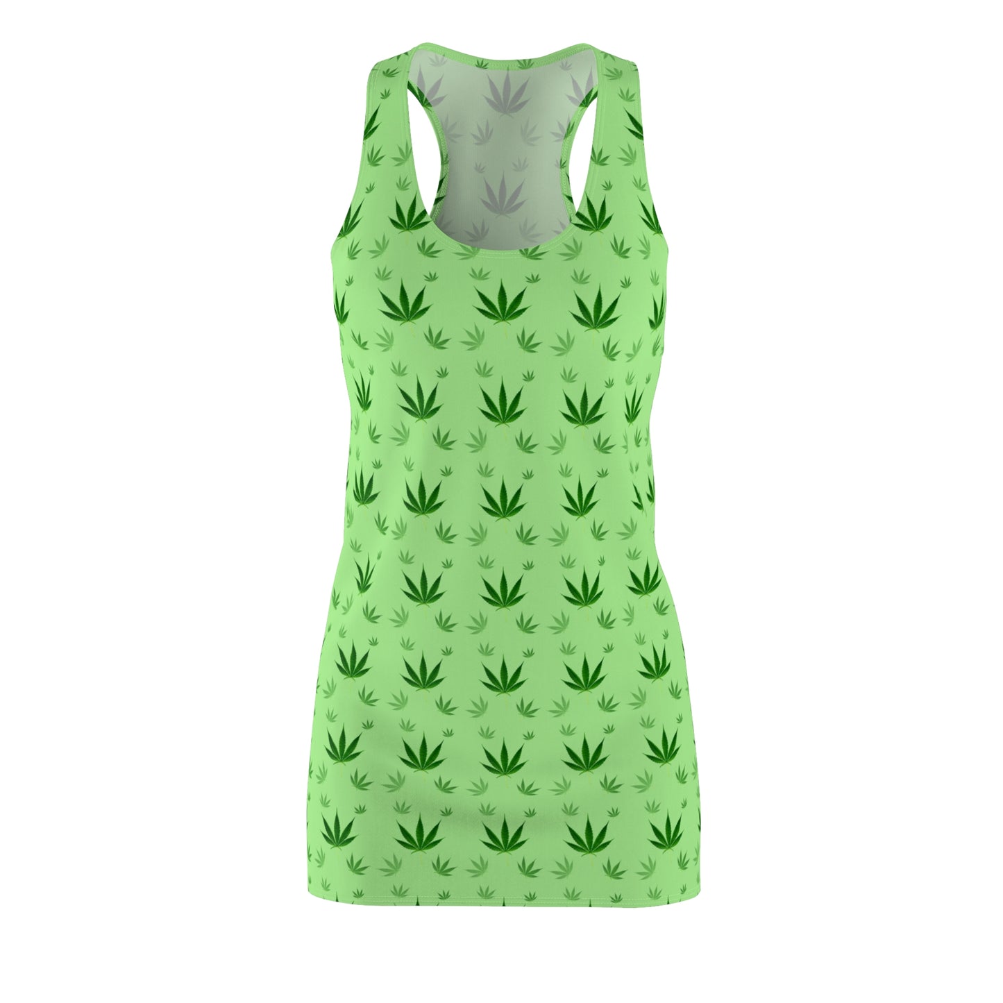 Damen Racerback Kleid Grün mit Cannabis Blättern – Sommer Freizeitkleid