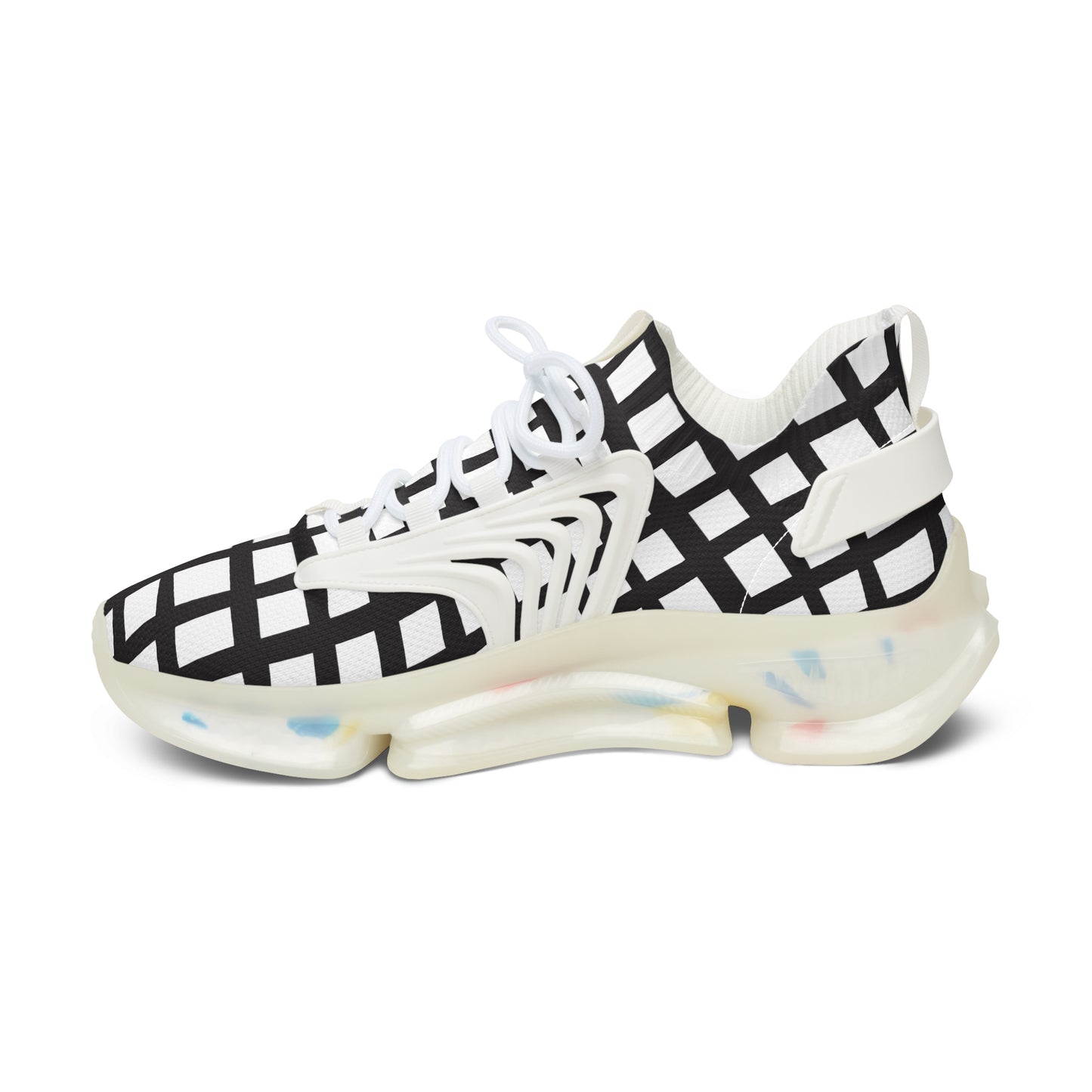 Damen Sneaker Schwarz Weiß Modern Linienmuster Atmungsaktiv
