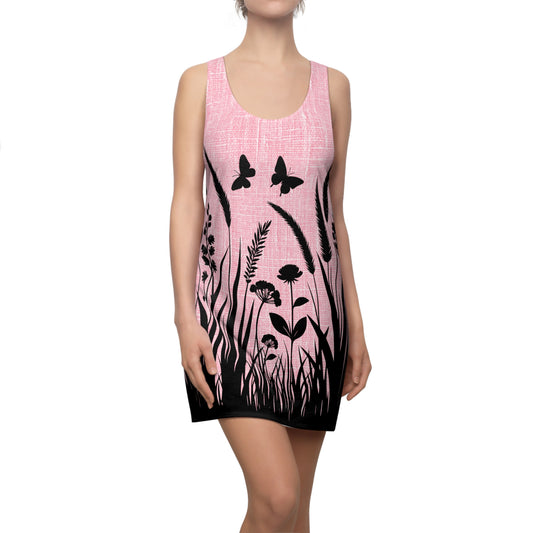 Racerback Kleid Damen – Rosa Sommerkleid mit Schmetterling-Print