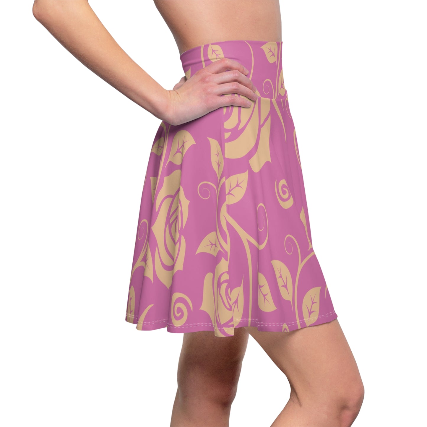 Rosaner Grüner Damen Rock Floral Skater Elegant Frühling Sommer Casual