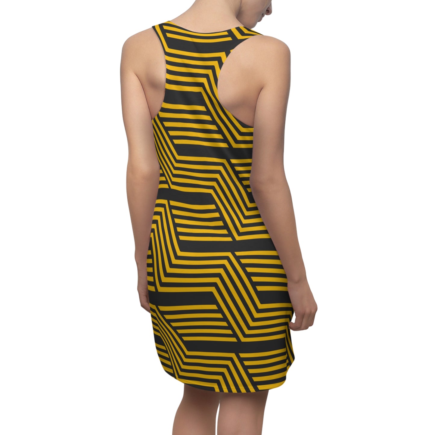 Schwarz Gelb Geometrie Racerback Kleid – Modernes Sommerkleid