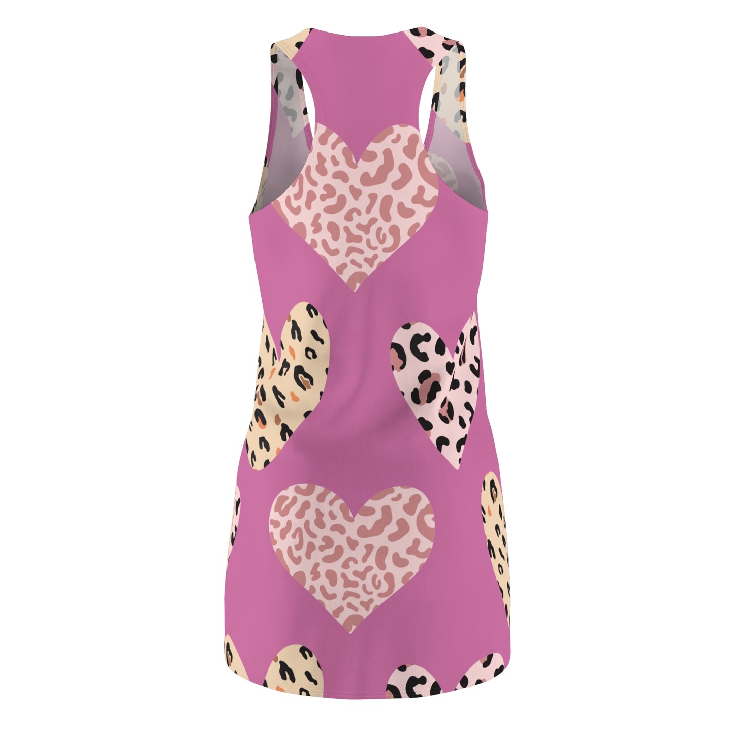 Rosa Herz Leopard Racerback Kleid – Weiß Pink Sommerkleid