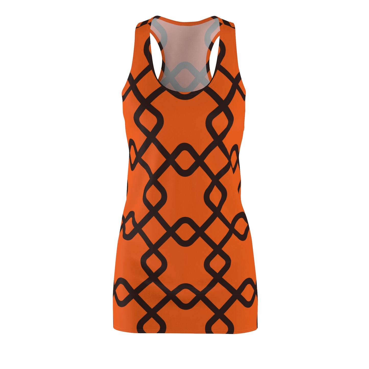 Damen Racerback Kleid Orange schwarzem Muster – Sommer Freizeitkleid