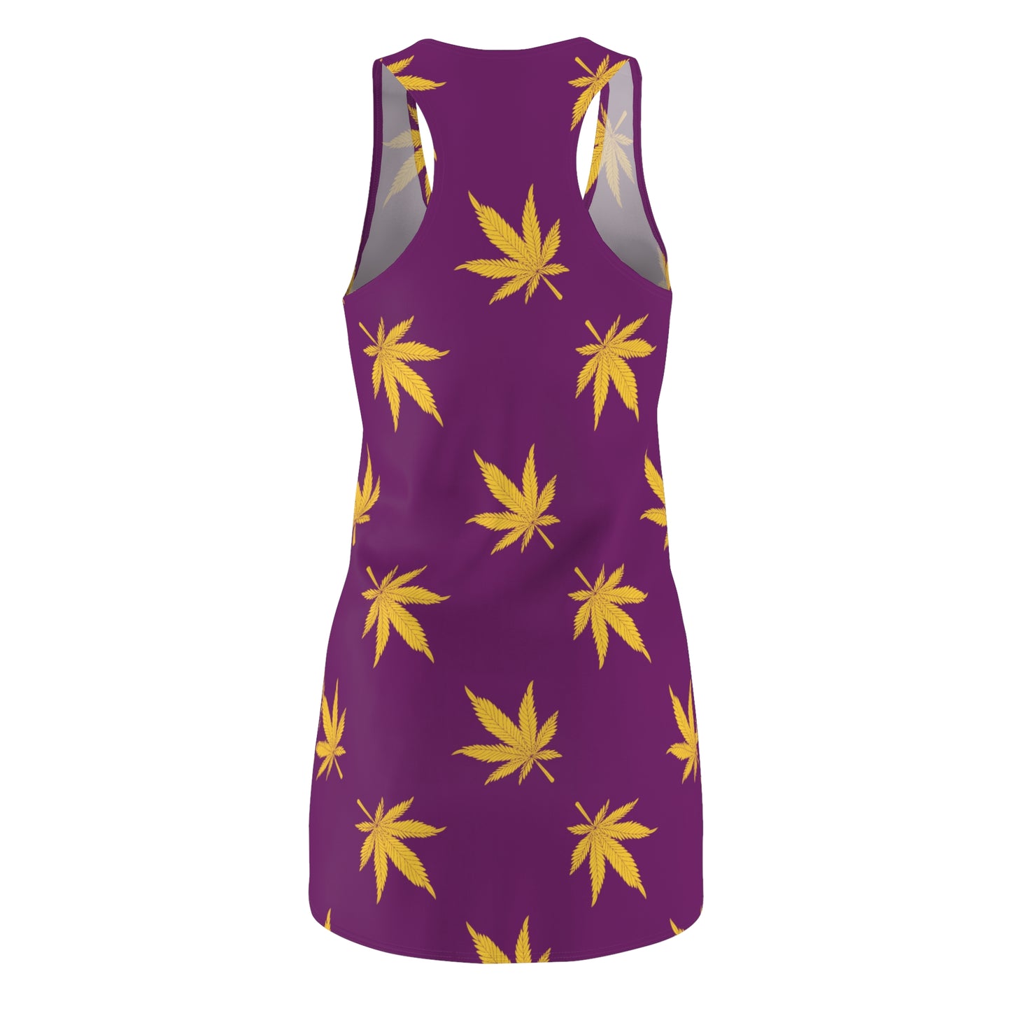 Damen Racerback Kleid Lila mit Cannabis Blattmuster – Sommer Freizeitkleid