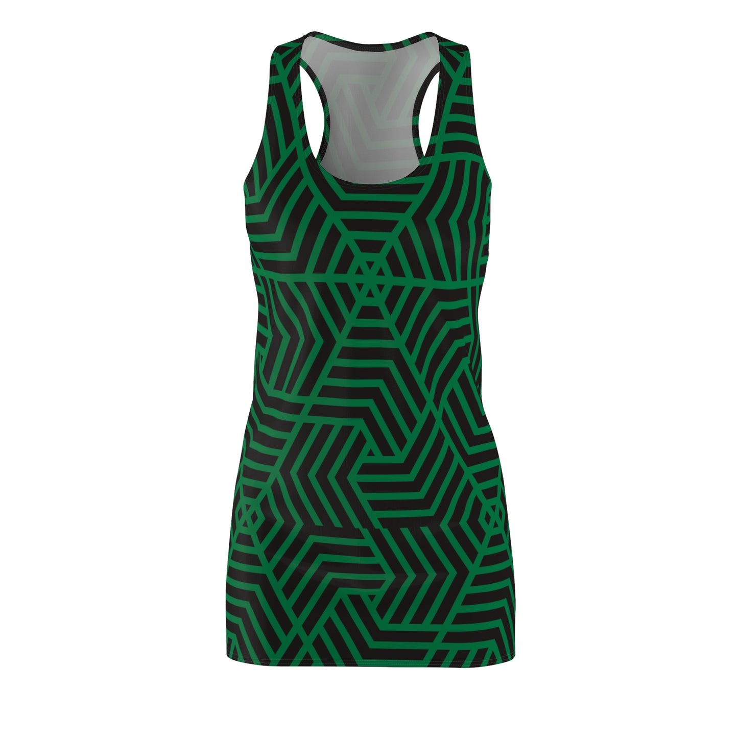 Racerback Kleid Damen – grünes Sommerkleid mit geometrischem Muster