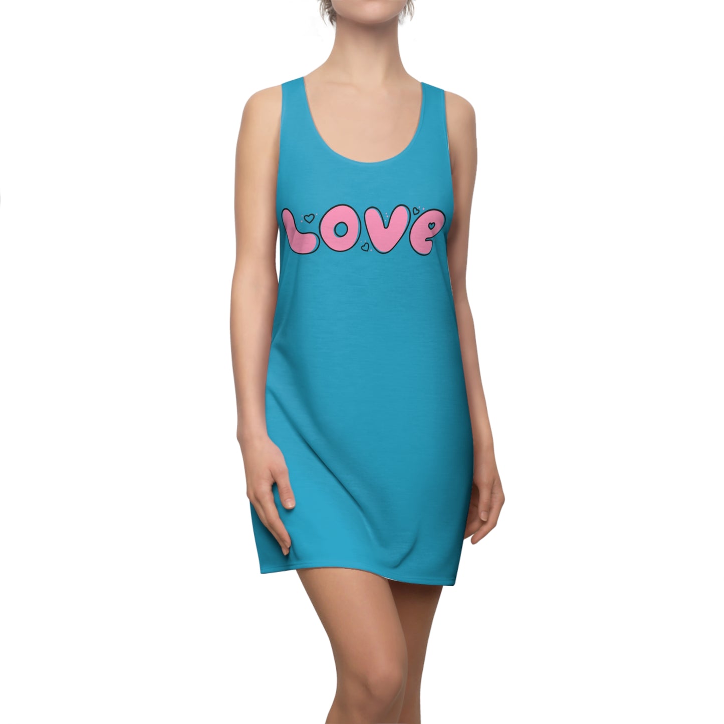 Love Pink Herz Racerback Kleid – Streetwear Damenmode in Türkis