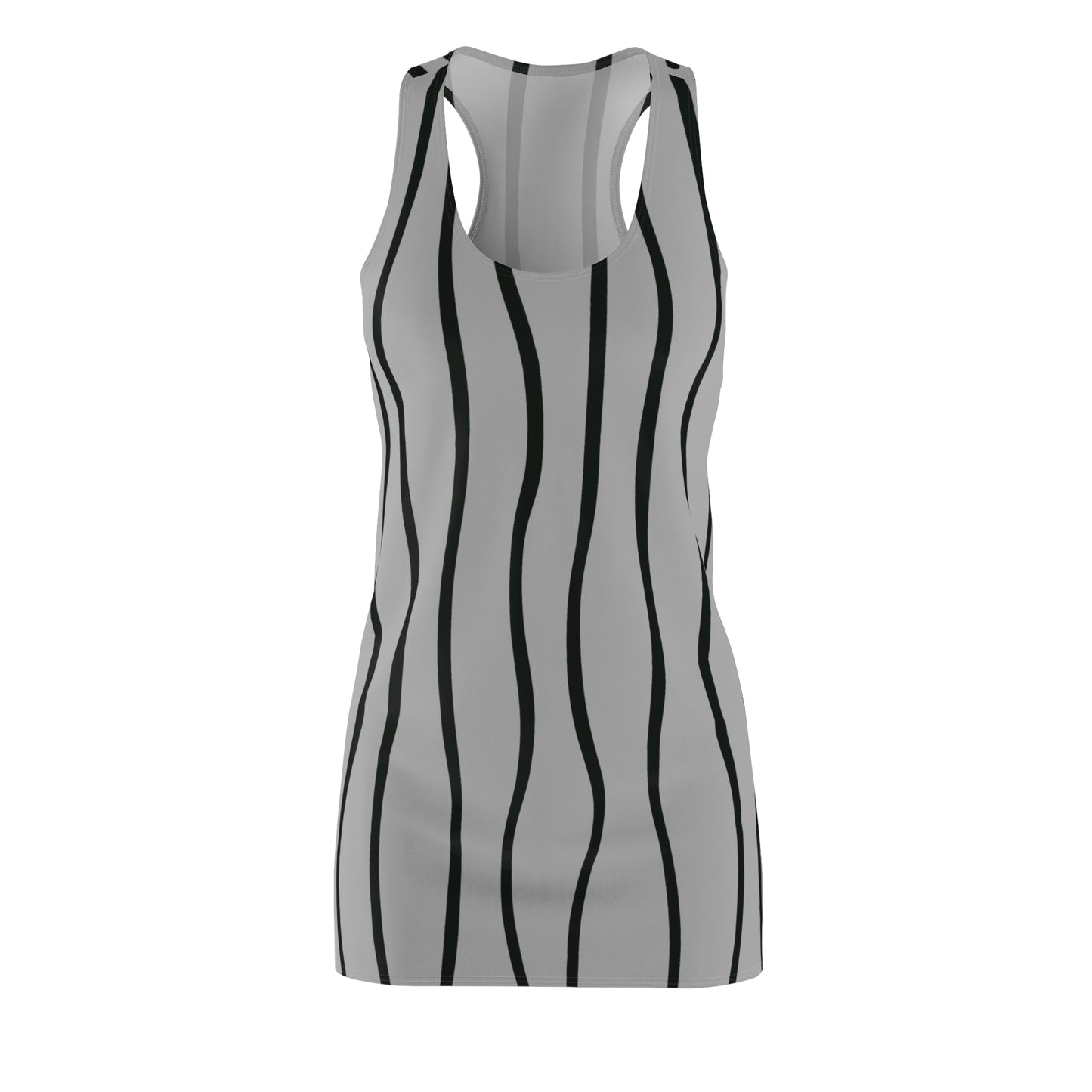 Grau Schwarz Wellen Racerback Kleid – Modernes Sommerkleid