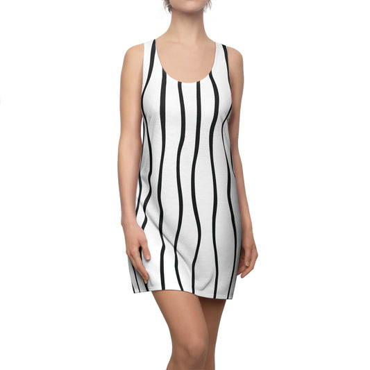 Weiß Schwarz Wellen Racerback Kleid – Modernes Sommerkleid