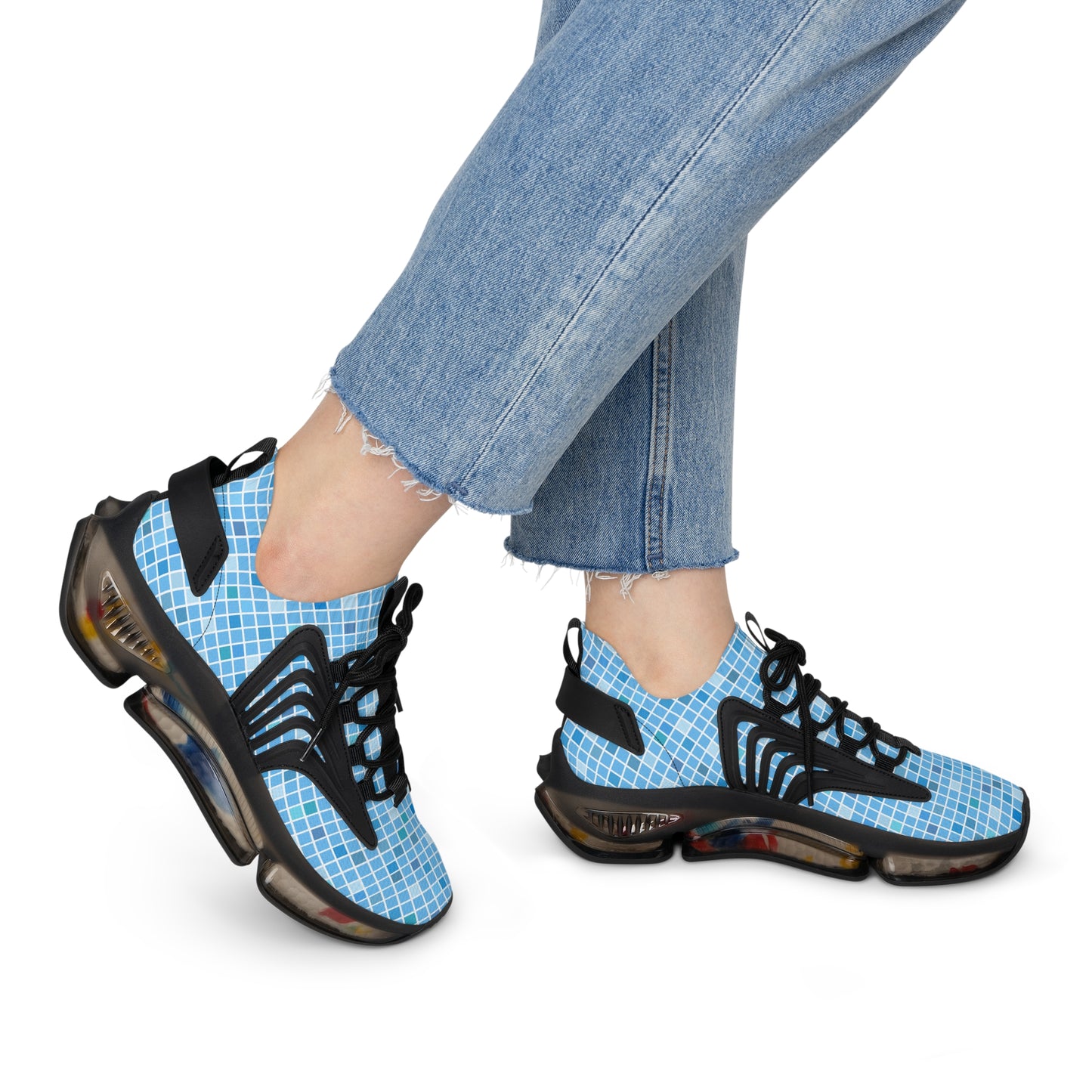 Blaue Damen Sneaker – Trendige Sportschuhe mit modernem Karomuster