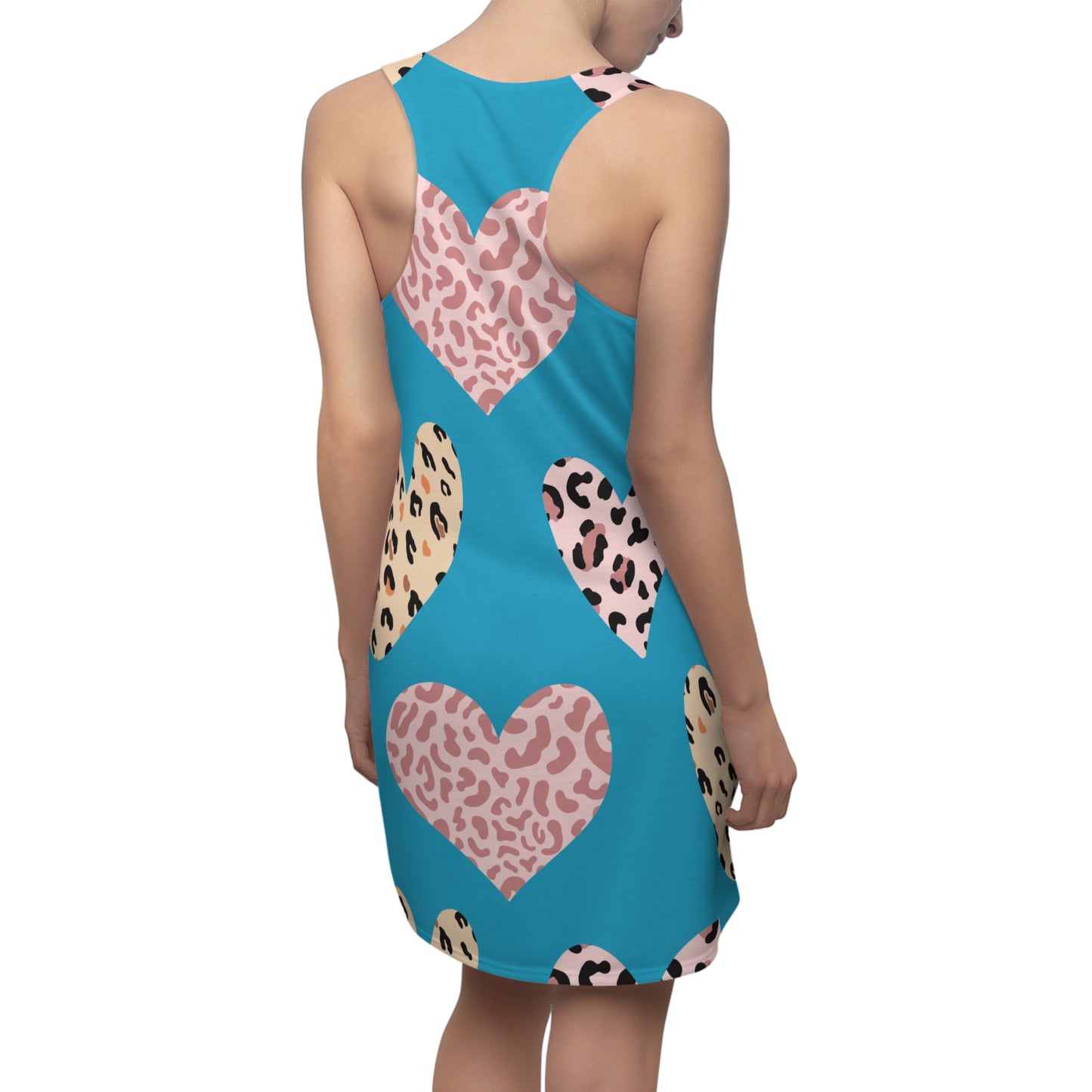 Türkis Herz Leopard Racerback Kleid – Weiß Pink Sommerkleid