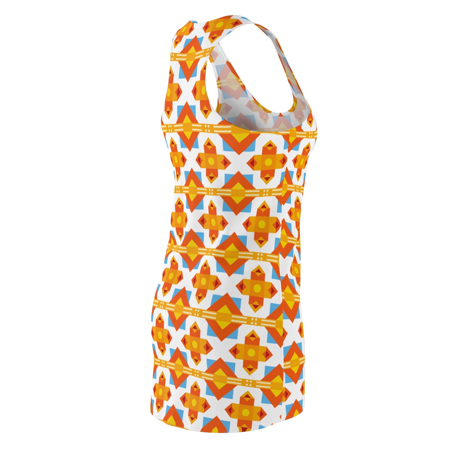 Damen Racerback Kleid gelb weiß mit geometrischem Muster Sommerkleid