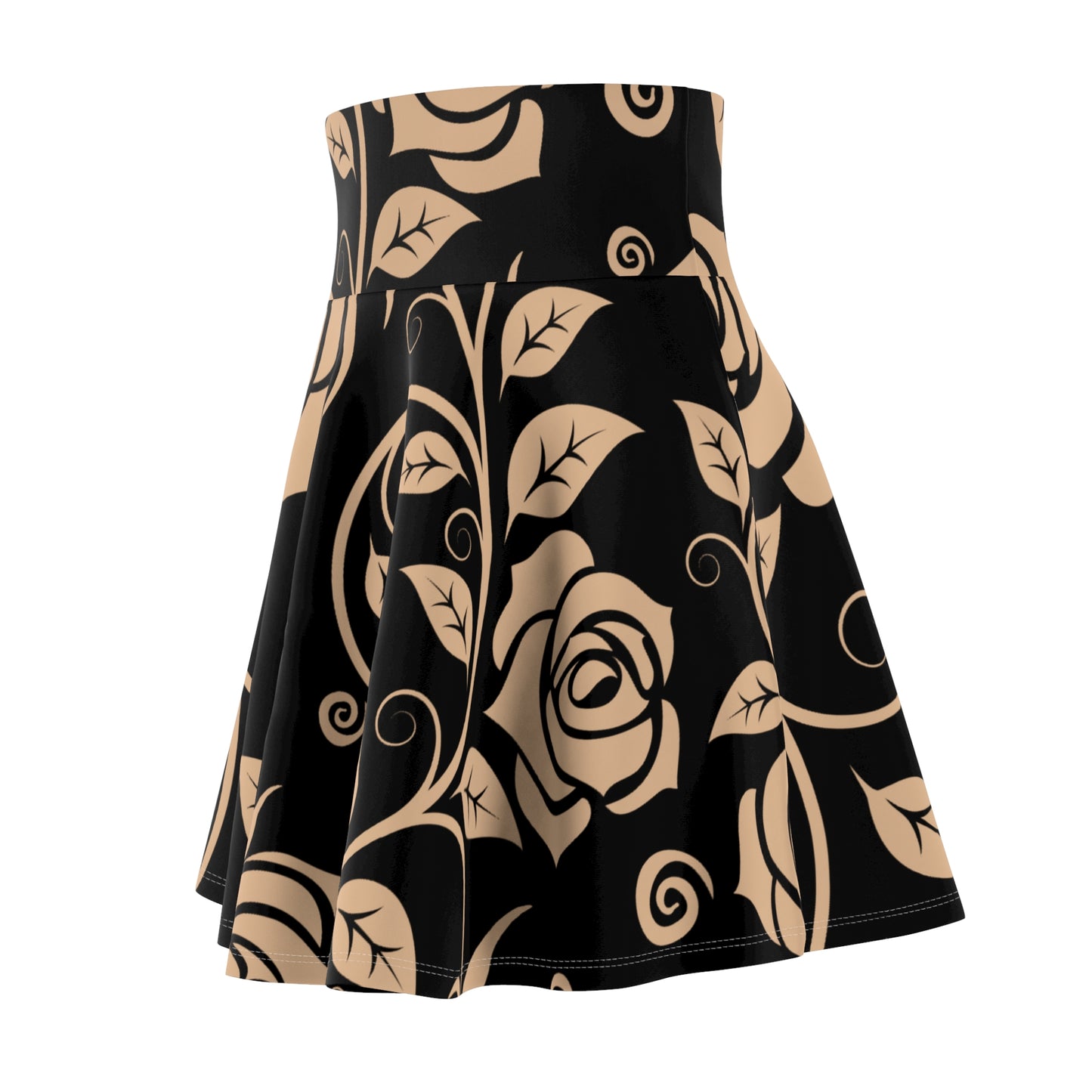 Schwarzer Damen Rock Floral Skater Elegant Frühling Sommer Casual