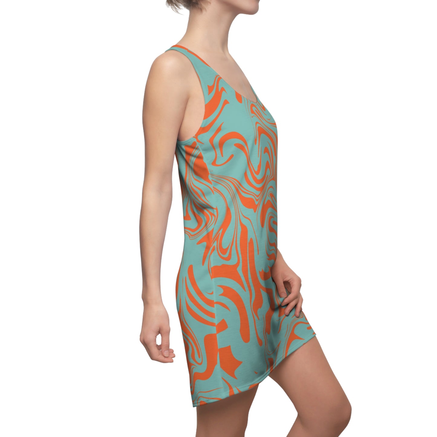 Aqua Orange Marmor Racerback Kleid – Trendige Sommer Damenmode