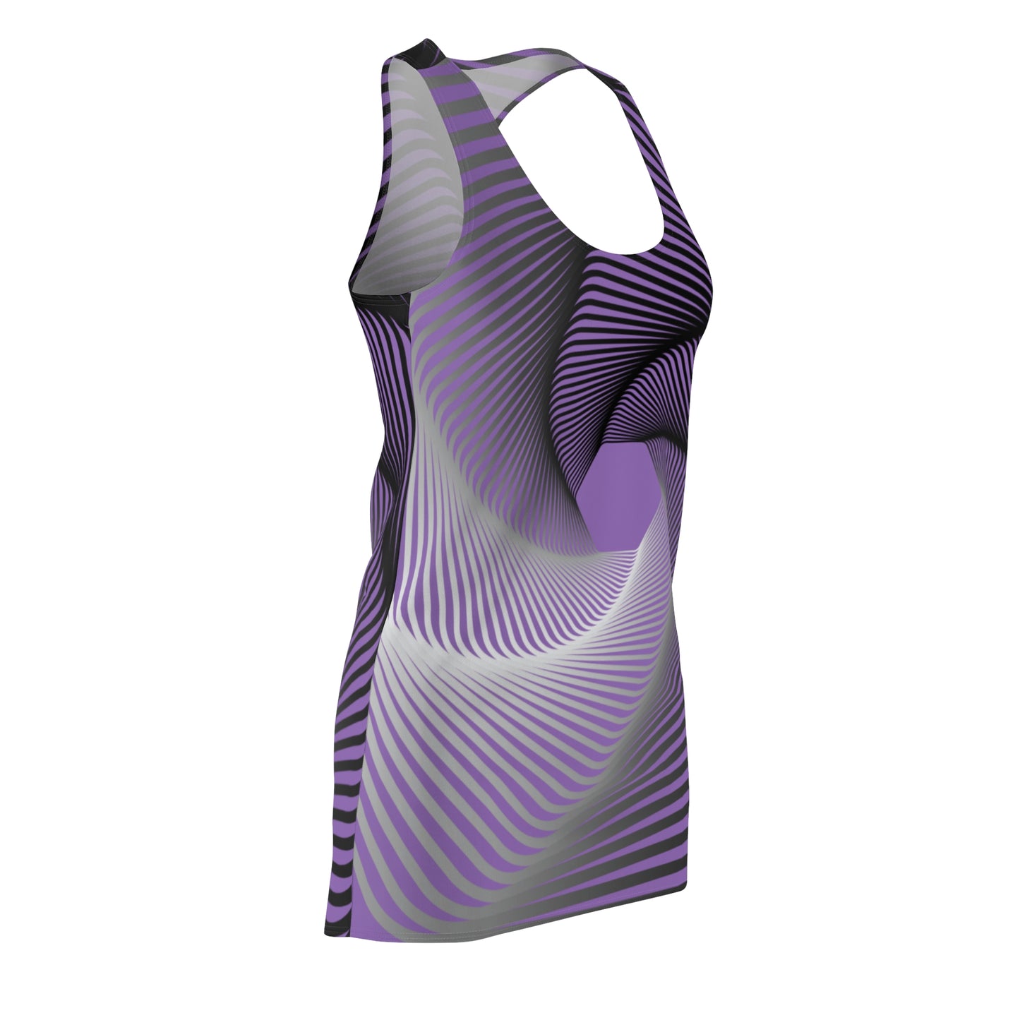 Schwarz Weiß Spirale Racerback Kleid – Stilvolles Sommerkleid Lila
