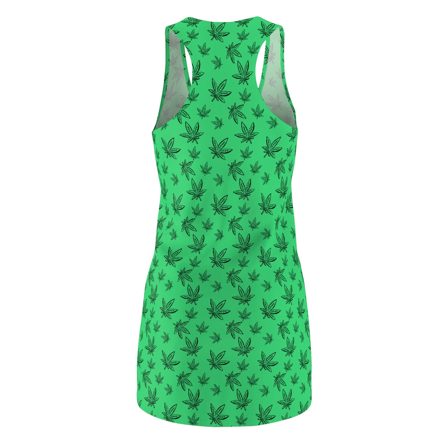 Damen Racerback Kleid Grün mit Cannabis Blättern – Sommer Freizeitkleid