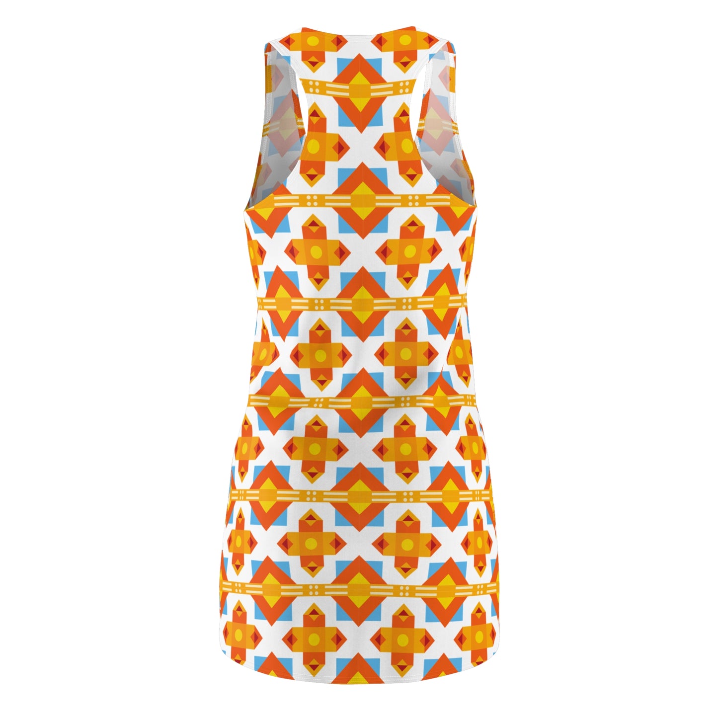 Damen Racerback Kleid gelb weiß mit geometrischem Muster Sommerkleid