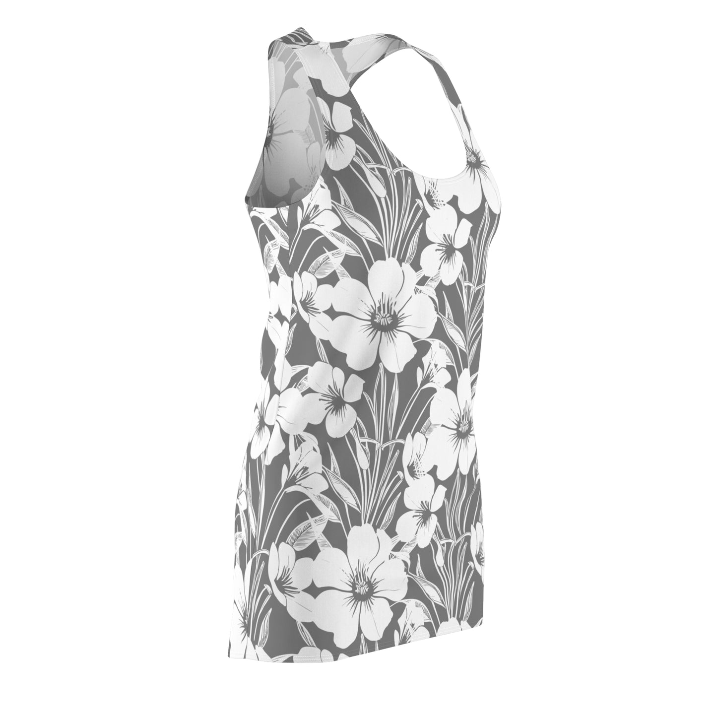 Racerback Kleid Damen – Graues Sommerkleid mit Blumenmuster