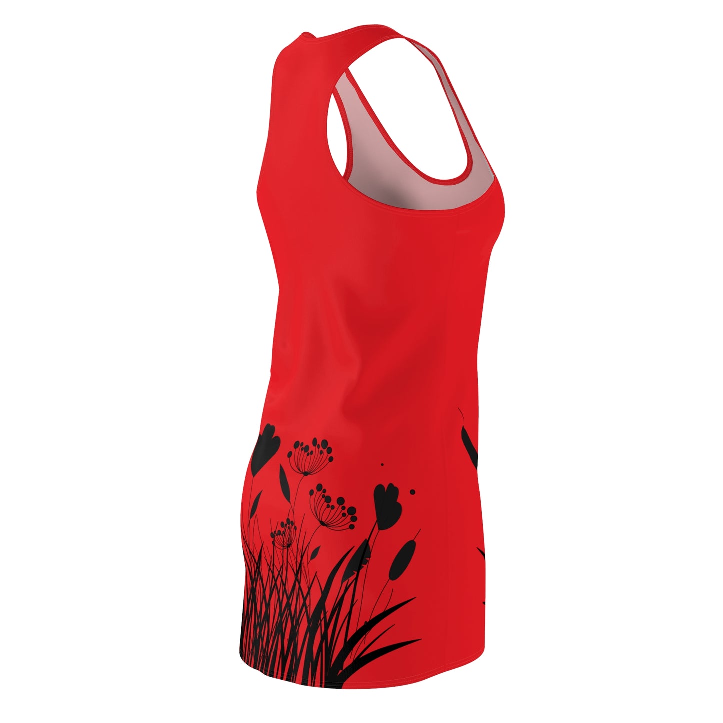 Schwarz Rot Blumen Racerback Kleid – Elegantes Sommerkleid
