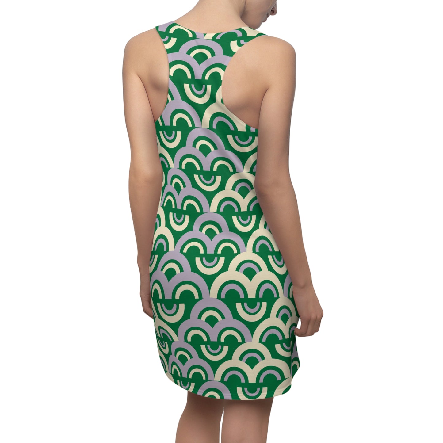 Damen Racerback Kleid grün Pastell Bogenmuster Bequemes Freizeitkleid