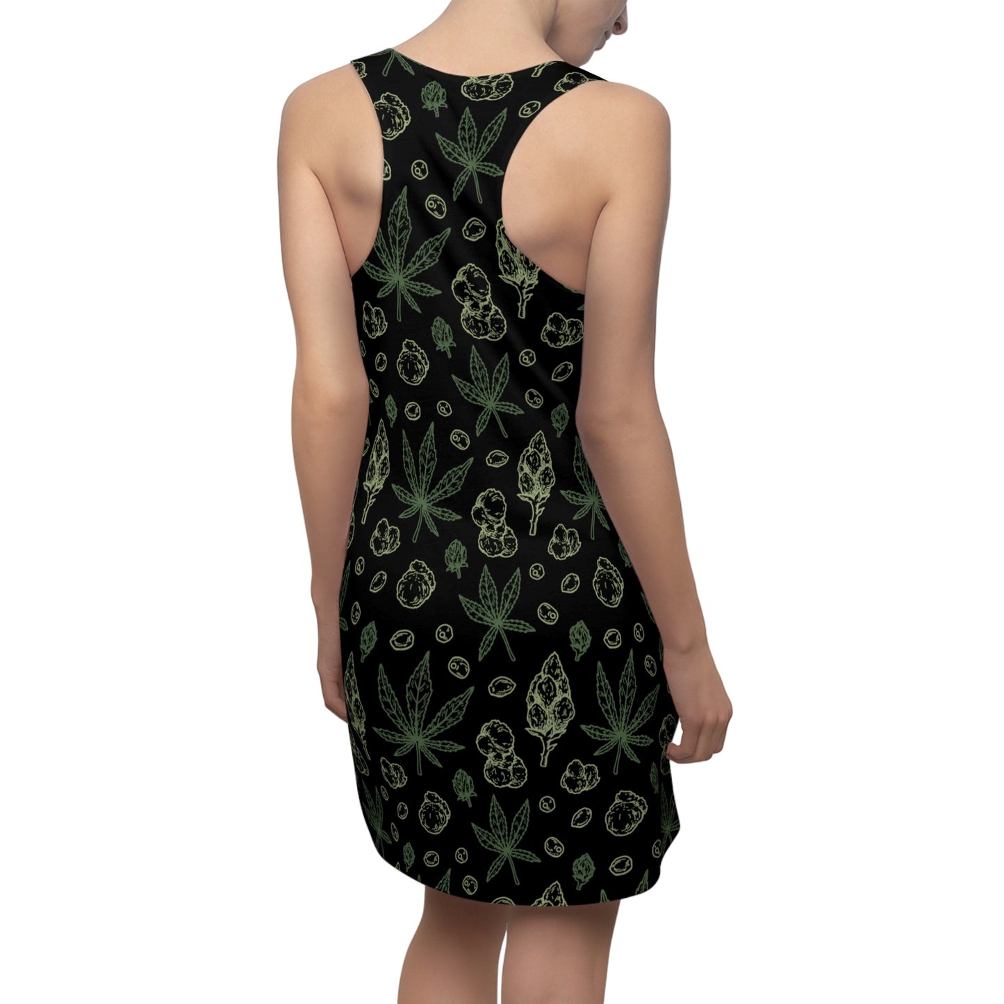 Damen Racerback Kleid mit Cannabis Blättern – Sommerkleid