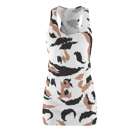 Abstrakt Racerback Kleid – Schwarz Beige Weiss Sommerkleid