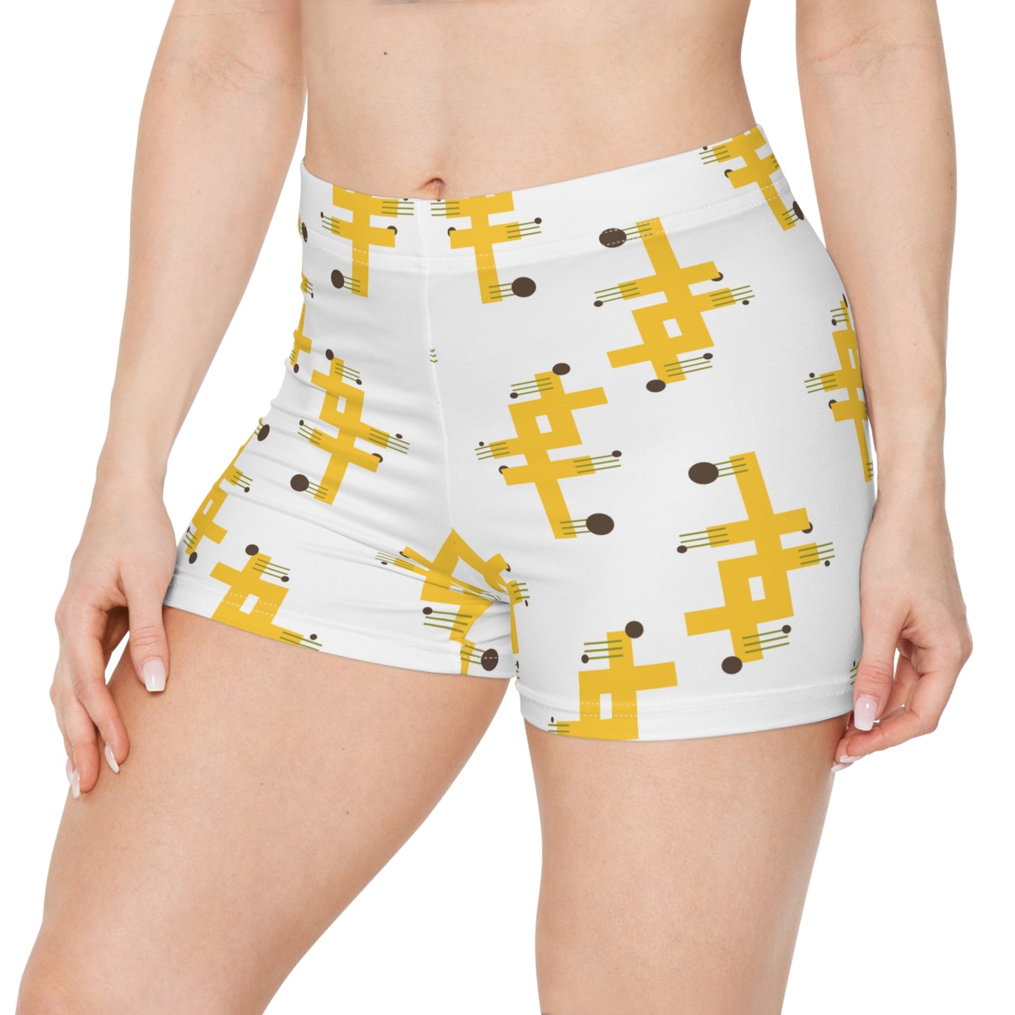 Damen Shorts Weiss Gelb Abstract Modern Sommer Style