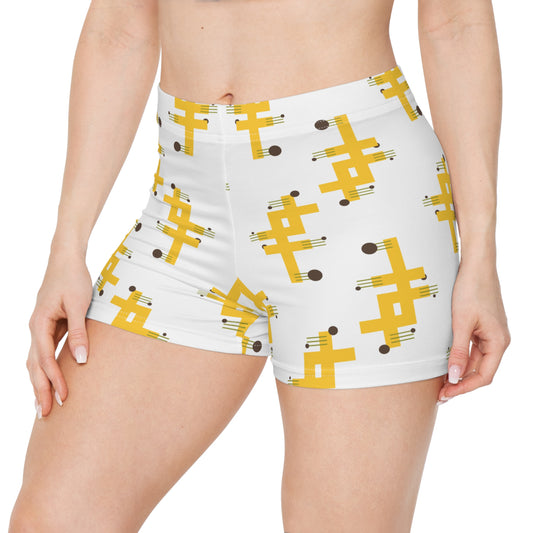 Damen Shorts Weiss Gelb Abstract Modern Sommer Style