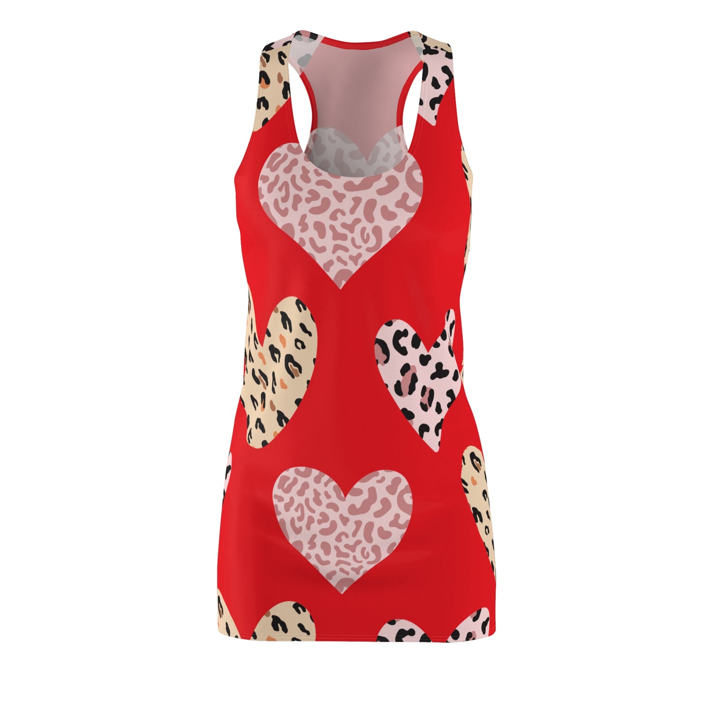 Rot Herz Leopard Racerback Kleid – Weiß Pink Sommerkleid