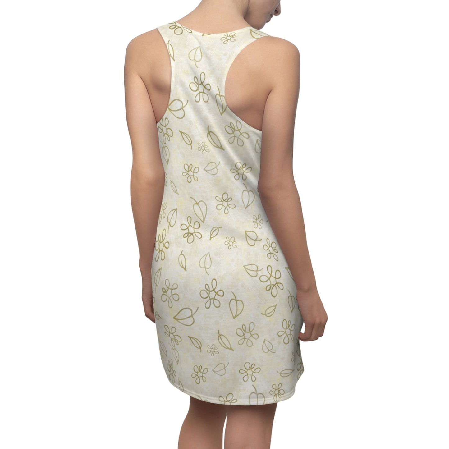 Elegantes beiges Racerback Kleid mit floralem Blätter-Print