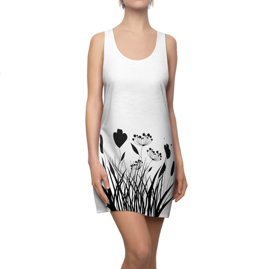 Schwarz Weiß Blumen Racerback Kleid – Elegantes Sommerkleid