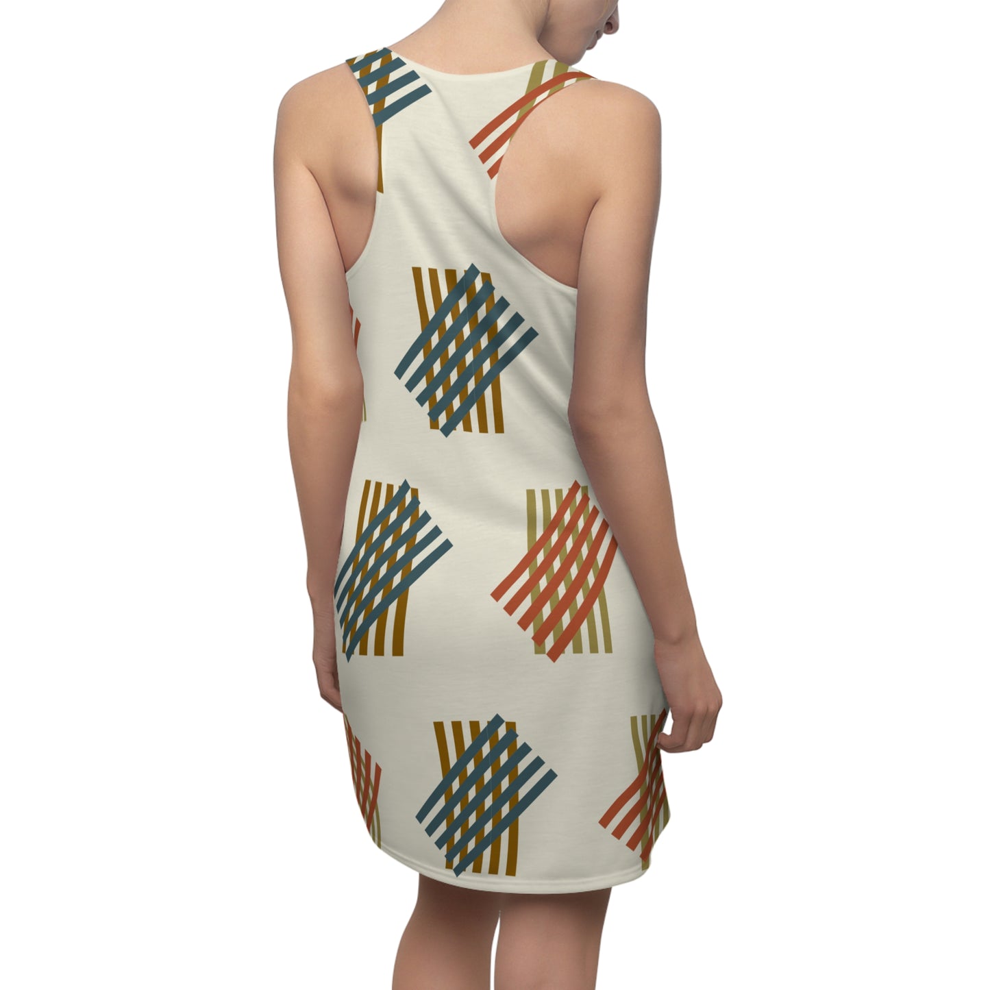 Retro Geometrie Racerback Kleid – Modernes Sommerkleid