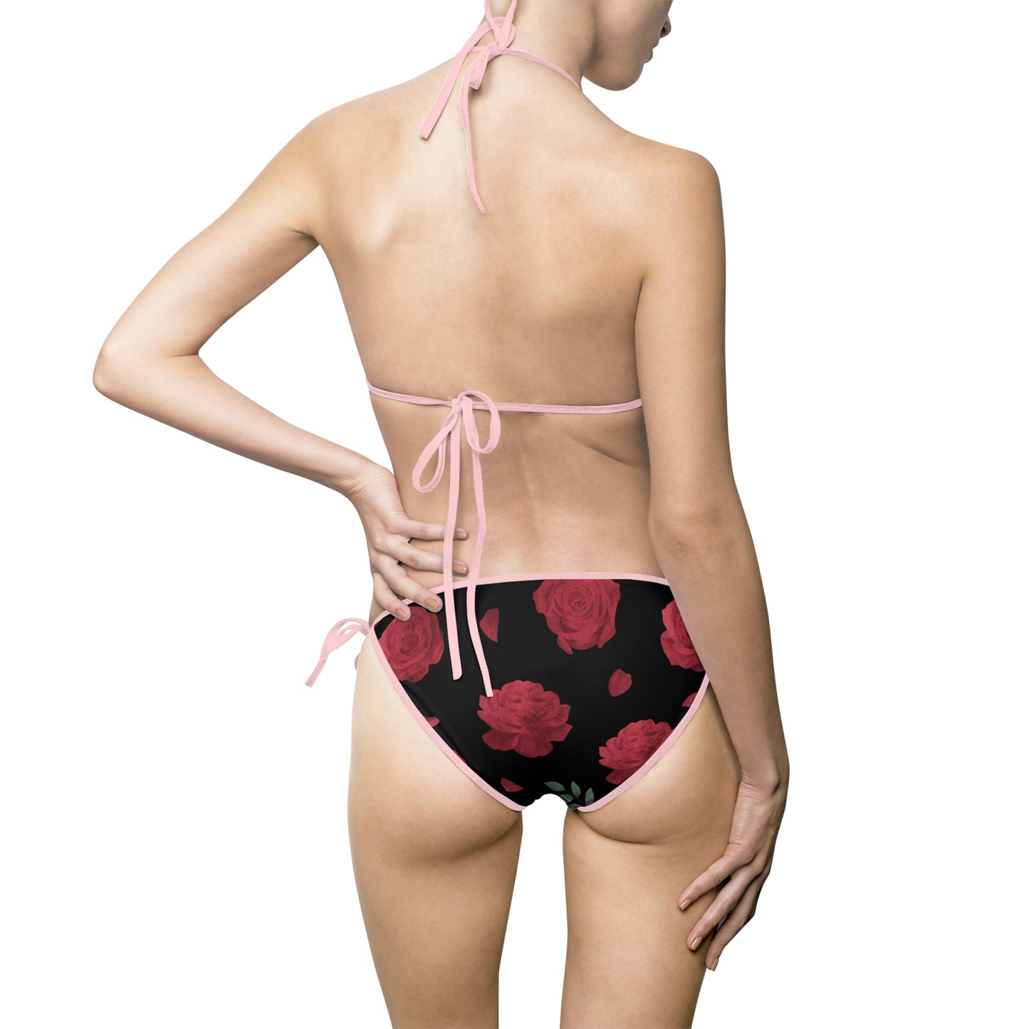 Damen Bikini Floral Print Zweiteiler Push Up Strand Pool schwarz