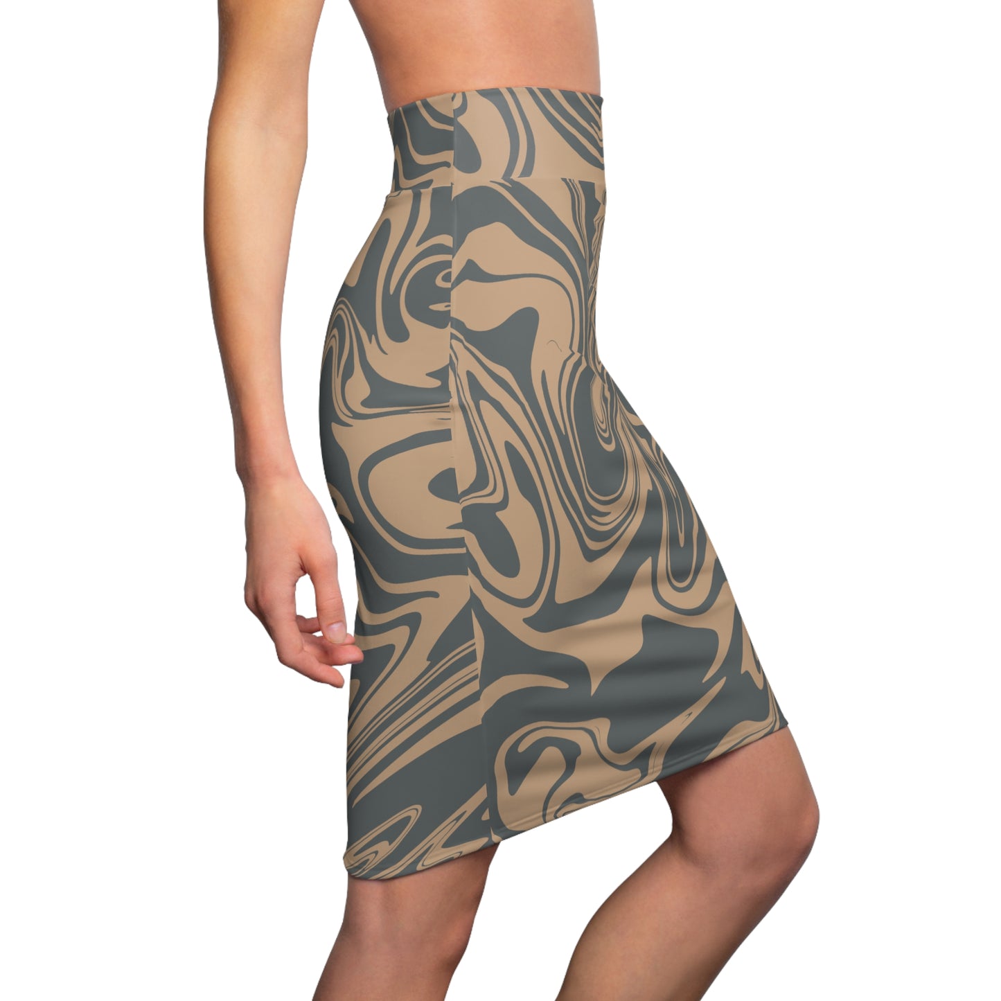 Damen Rock Marmor Print Bleistift Elegant Business Casual