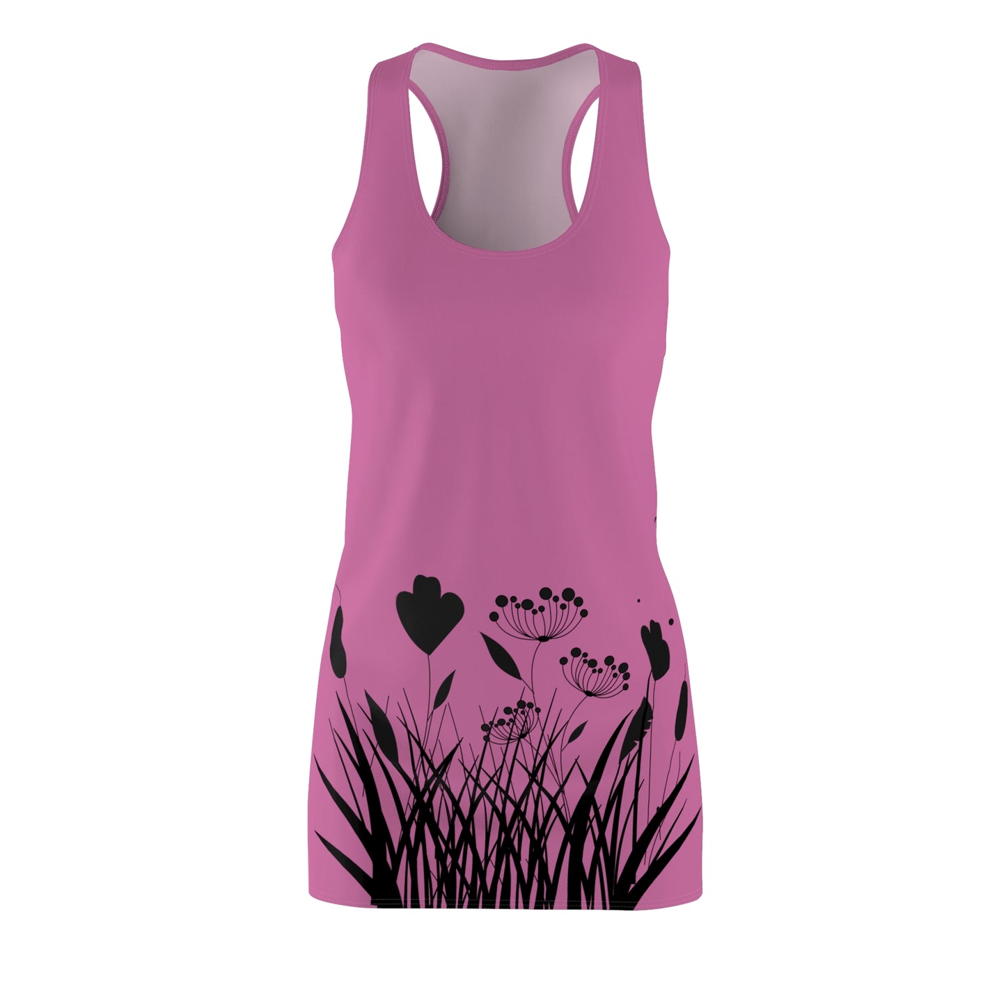 Schwarz Hellpink Blumen Racerback Kleid – Elegantes Sommerkleid