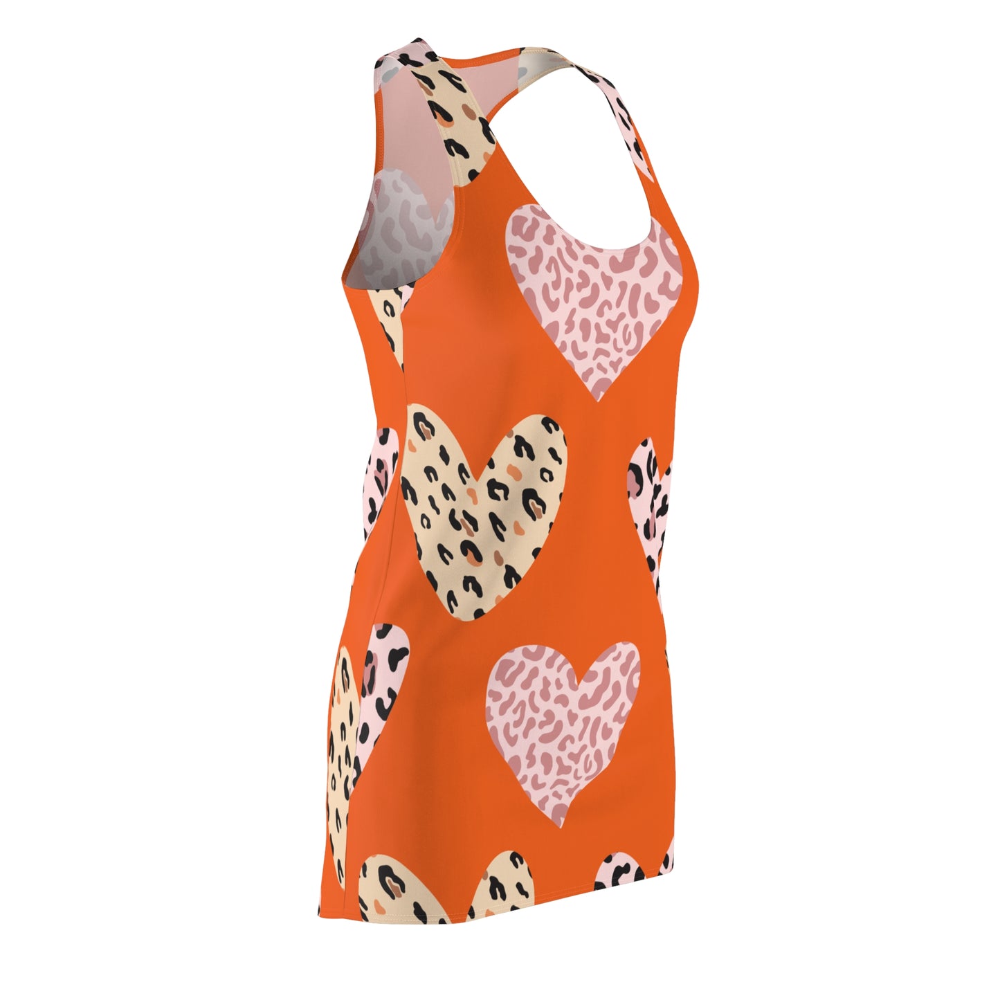 Orange Herz Leopard Racerback Kleid – Weiß Pink Sommerkleid