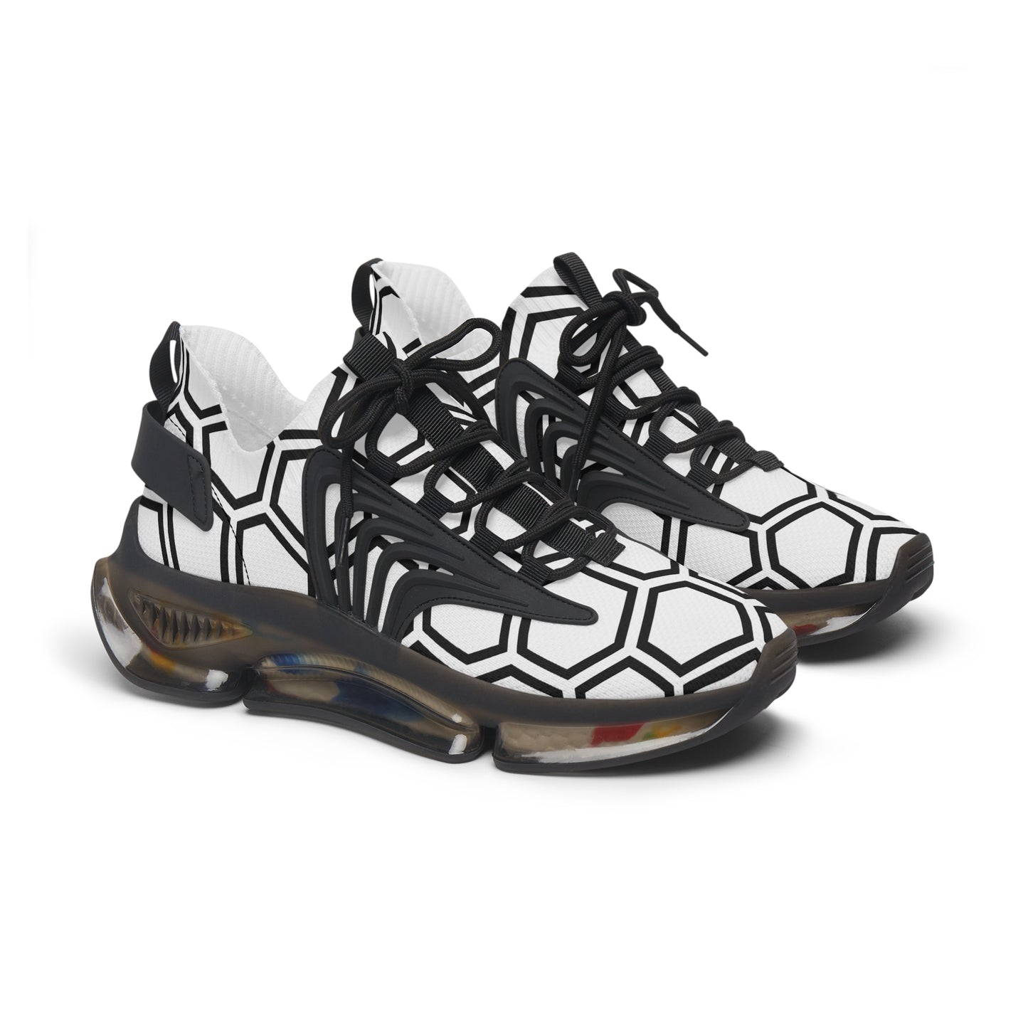 Damen Sneaker Schwarz Weiß Hexa Design Atmungsaktiv Mesh