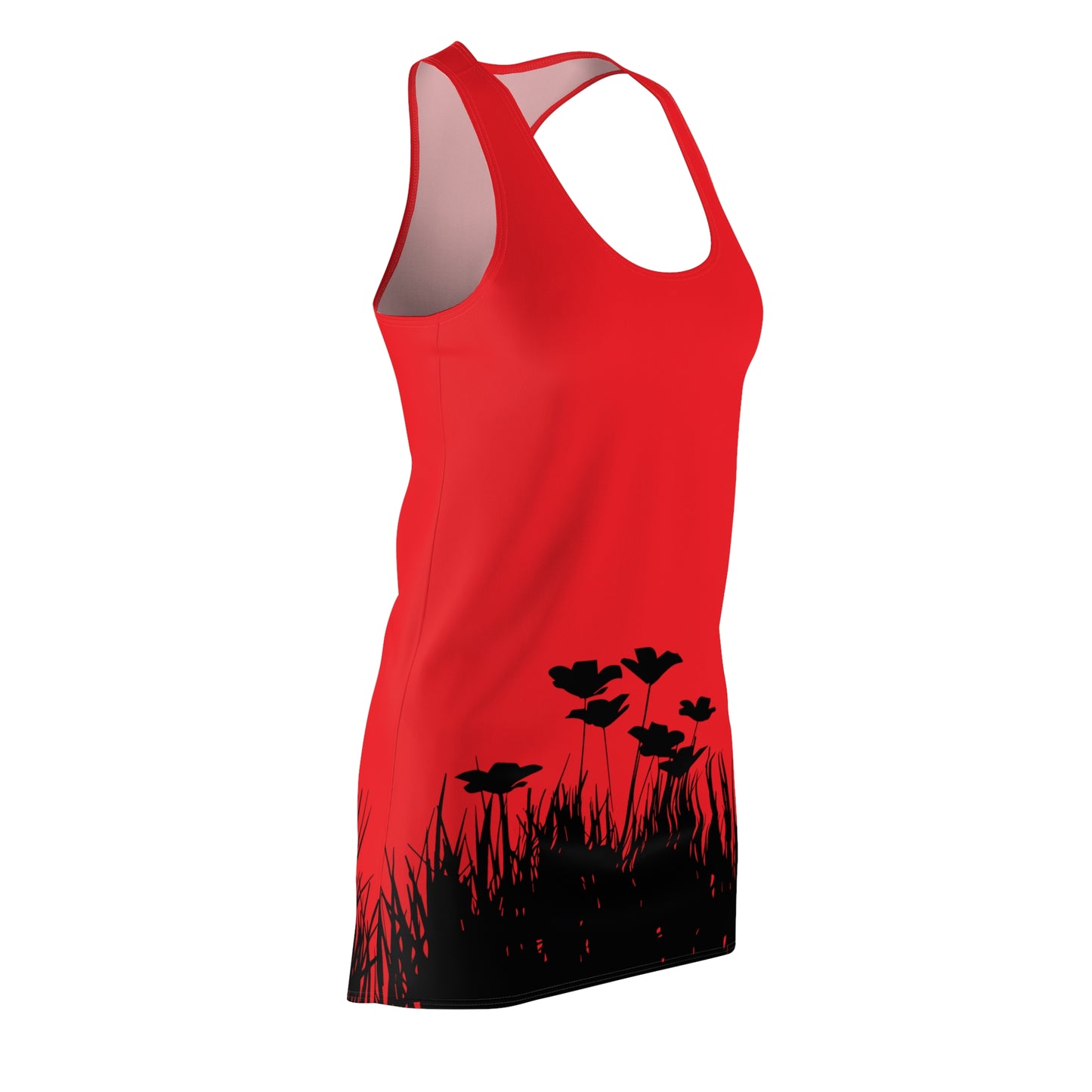 Rot Racerback Damenkleid – Botanisches Sommerkleid, Freizeitkleid