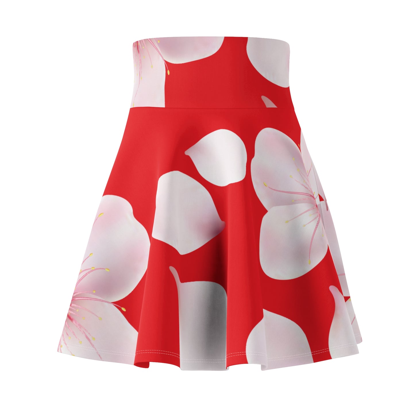 Roter Damen Rock Blütenmuster Skater Elegant Sommer Casual