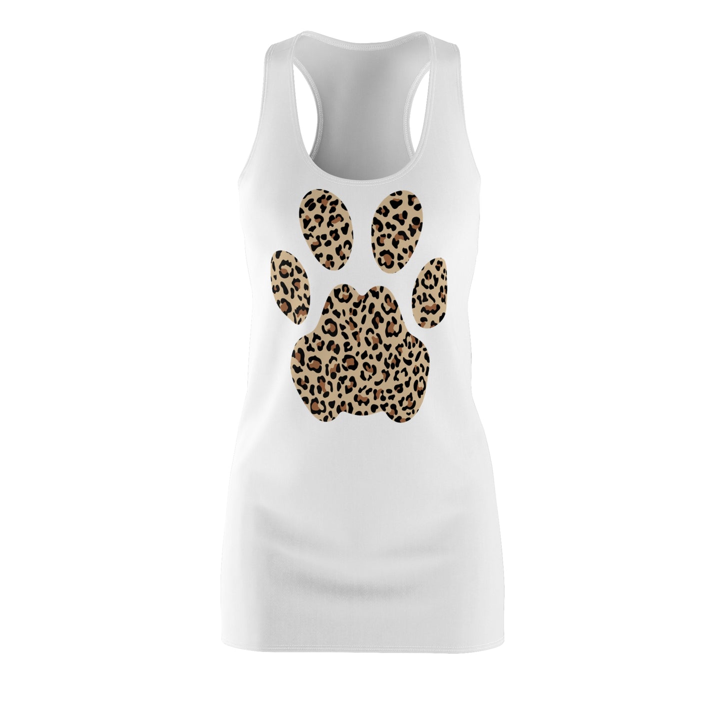 Weißes Damen Racerback Kleid mit Leoparden Pfotenmuster Sommer Design