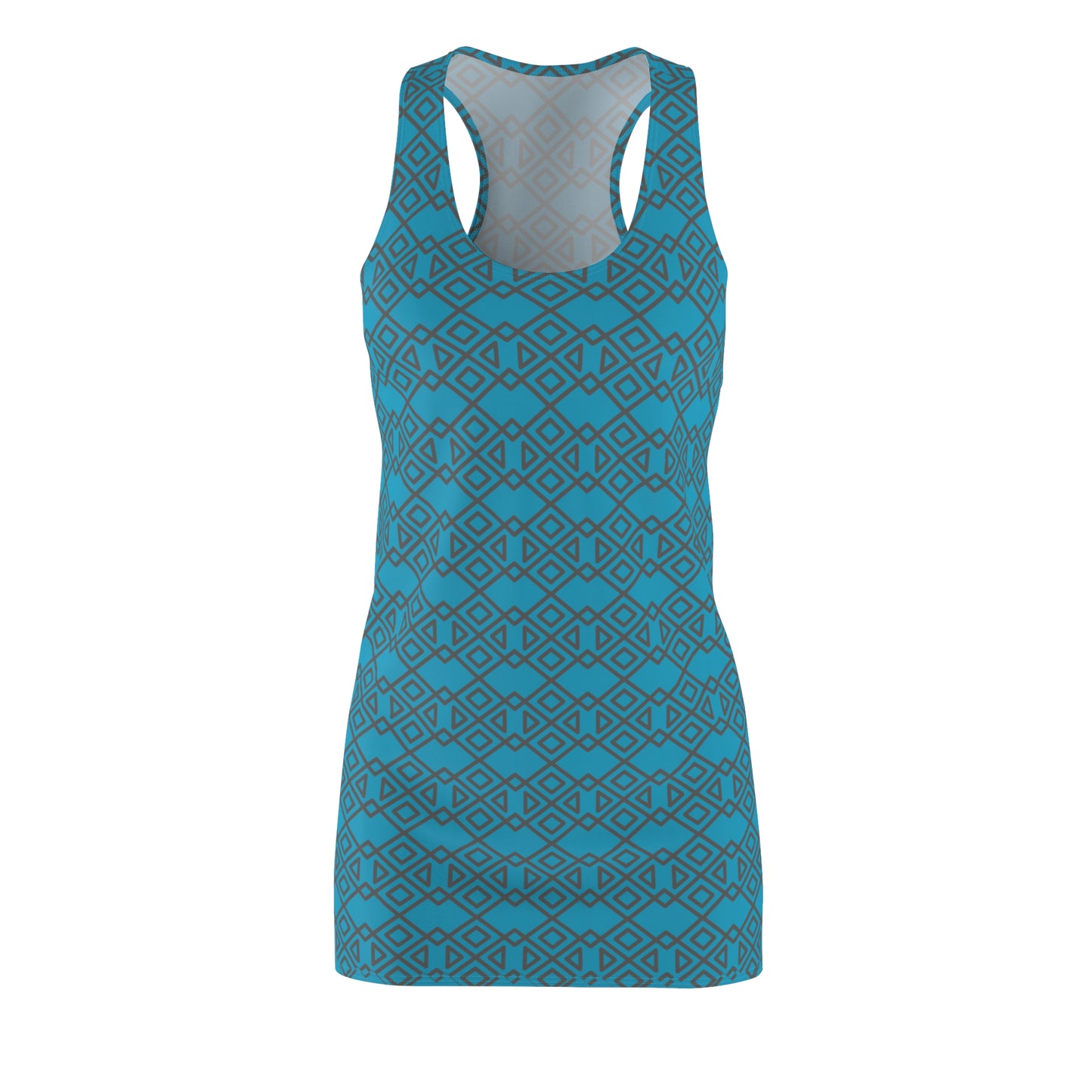 Türkis Grau Geometrie Racerback Kleid – Modernes Sommerkleid