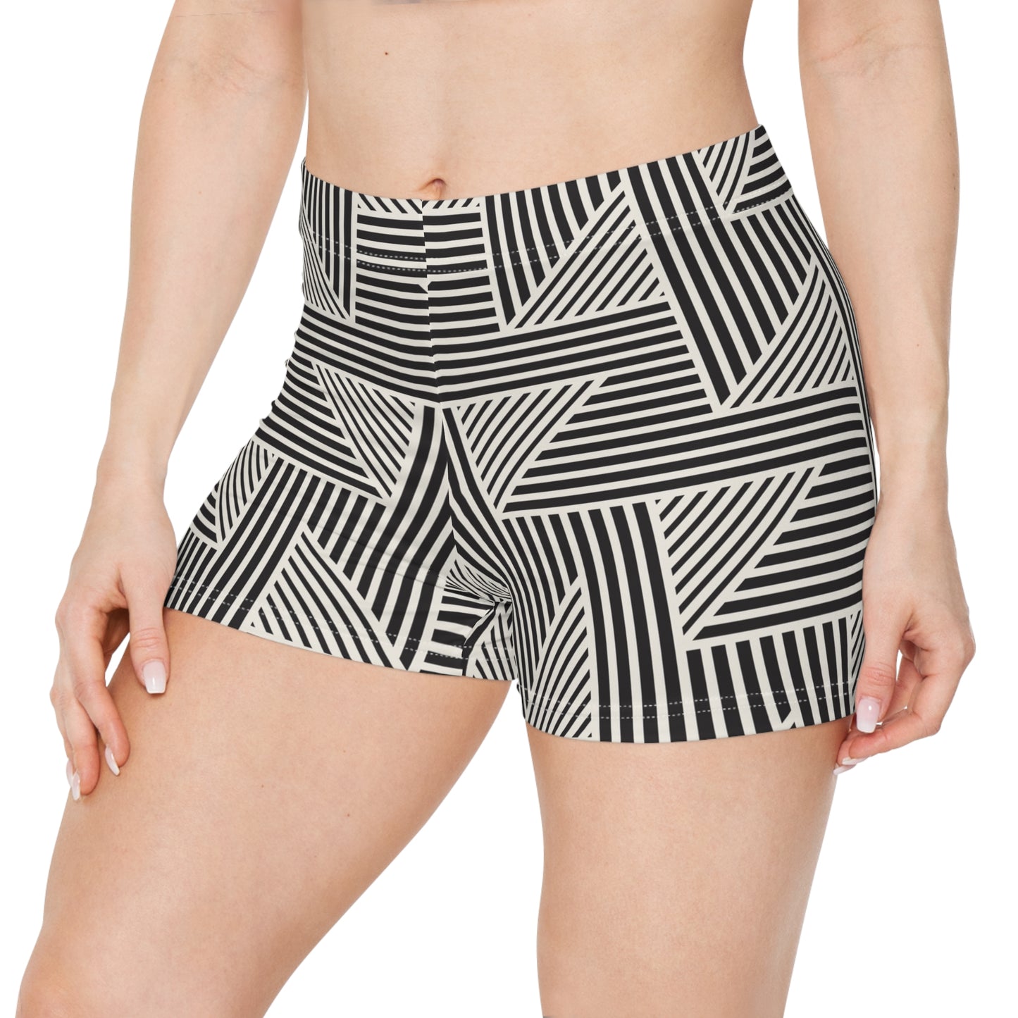 Damen Shorts Schwarz Weiss Geometrie Print Style Comfort