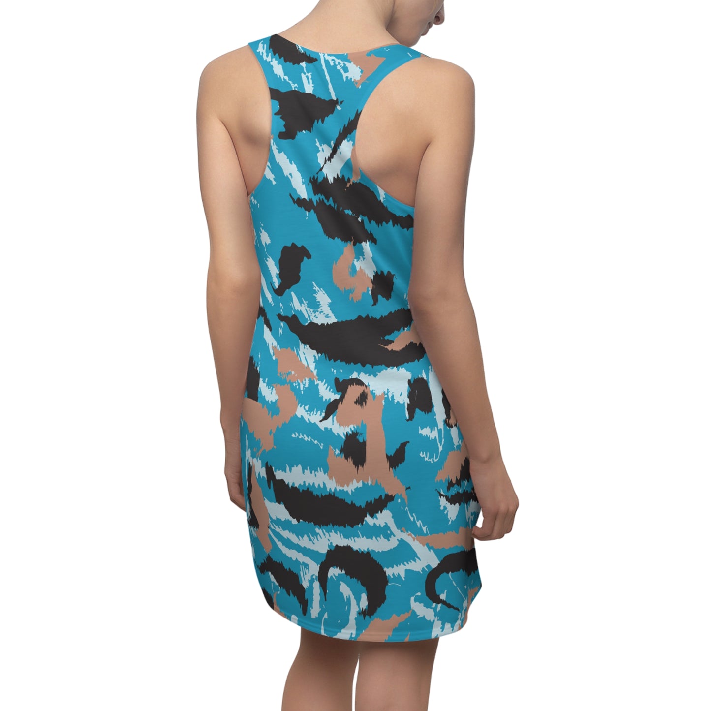Abstrakt Racerback Kleid – Schwarz Beige Weiss Türkis Sommerkleid