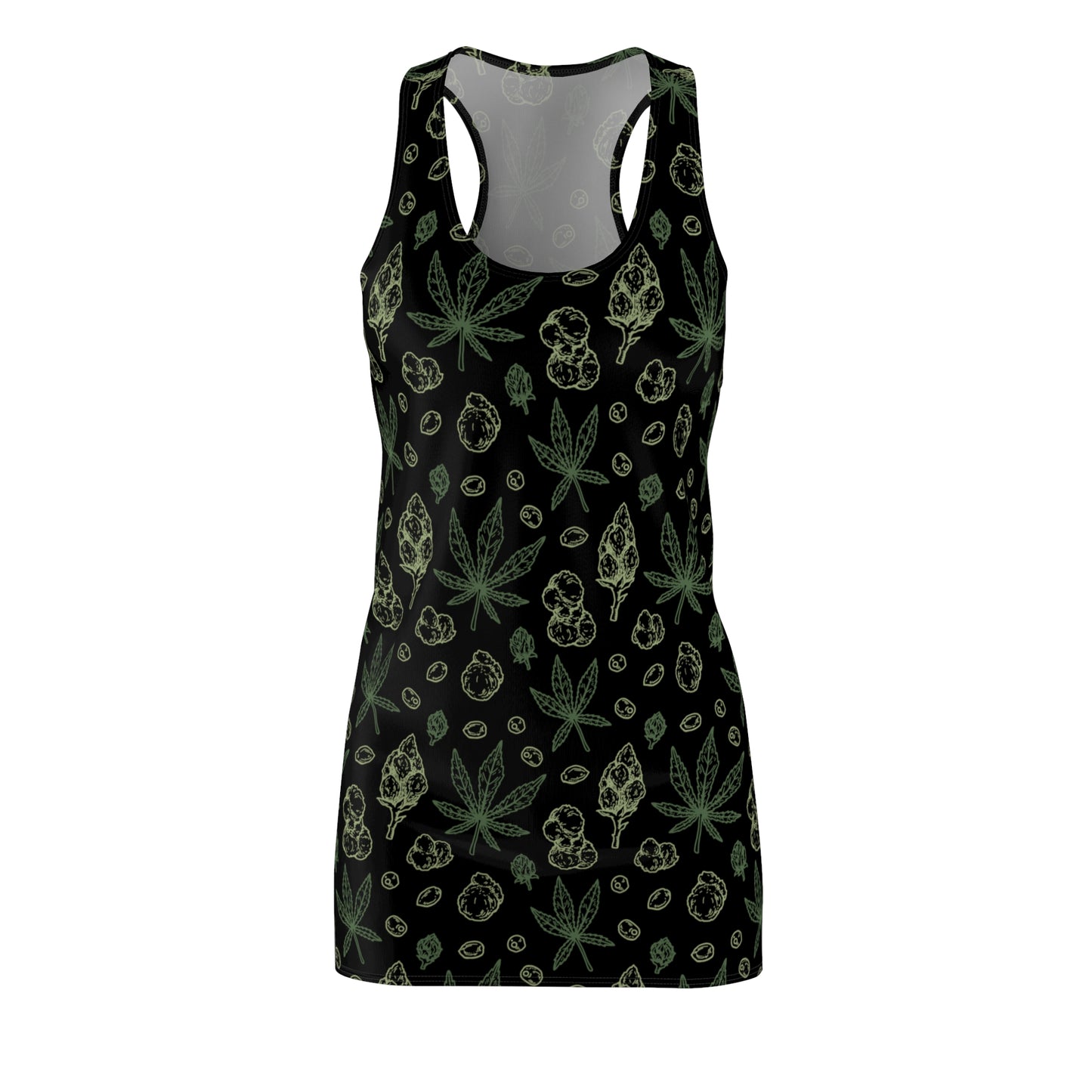 Damen Racerback Kleid mit Cannabis Blättern – Sommerkleid